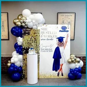 Blue and Golden Backdrop Graduation Party Decor