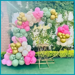 Stunning Pink, Green & Gold Round Backdrop Decor in Dubai