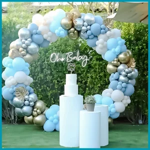 Gorgeous Blue & Gold Baby Shower Balloon Arch Decor in Dubai