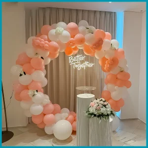 Elegant Peach & White Balloon Backdrop Decor with "Better Together" Neon – Dubai
