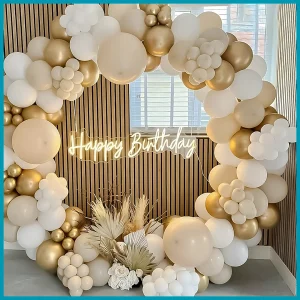 Elegant Golden & Beige Round Arch Birthday Decor in Dubai