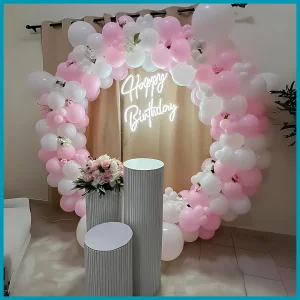 Elegant Pink & White Round Arch Birthday Decor in Dubai