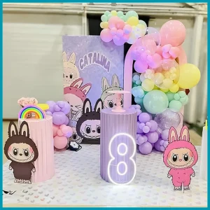 Elegant Labubu Birthday Theme Decor in Dubai – Custom Backdrop & Balloon Setup